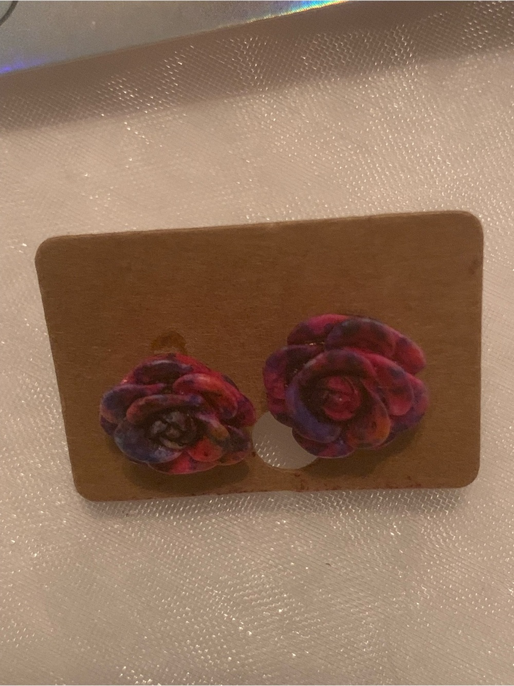 Floral Rose Stud Earrings - Pink Purple Multicolor NEW NWT